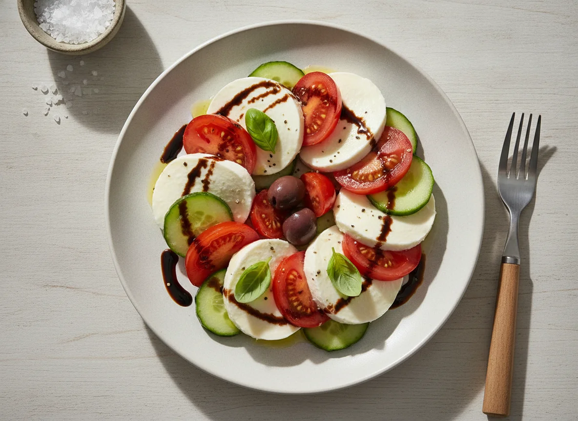 Tomaten-Mozzarella-Salat mit Gurken (halbe Portion) photo