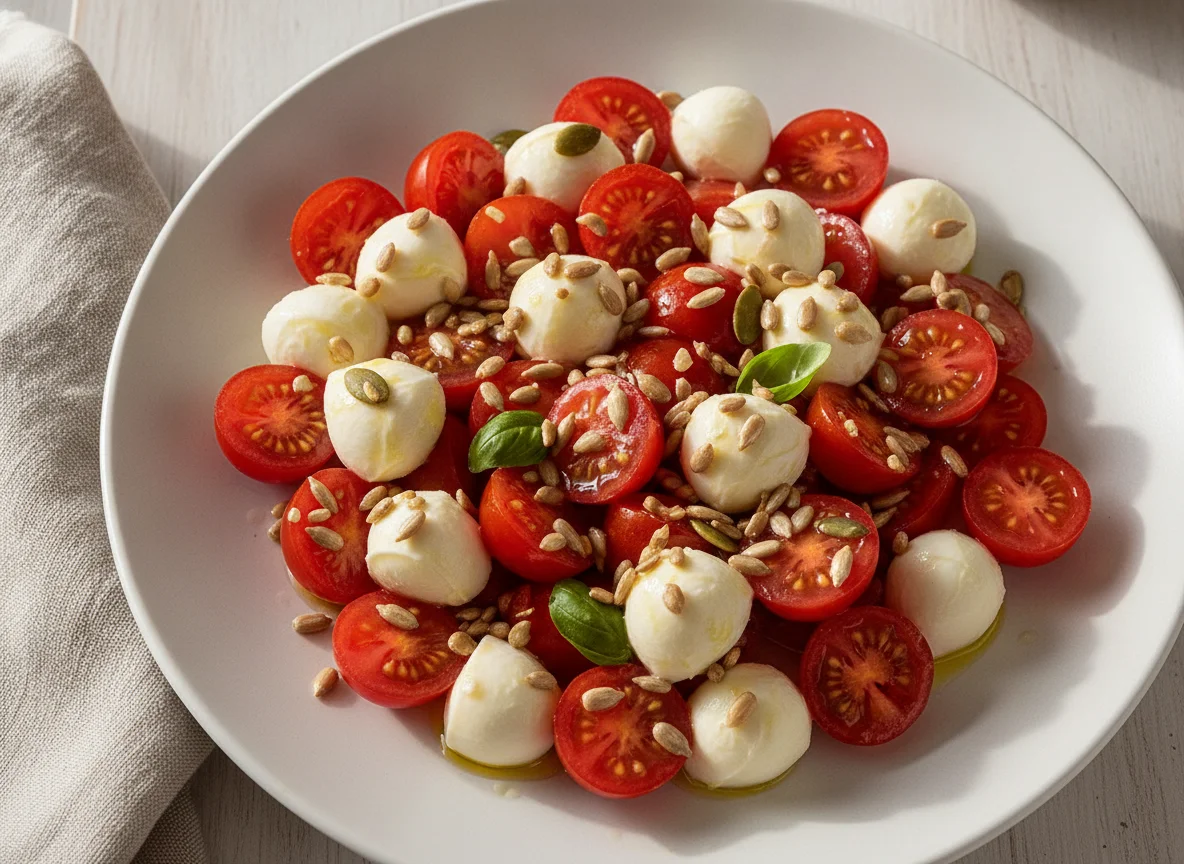 Tomaten-Mozzarella-Salat mit Kernen photo