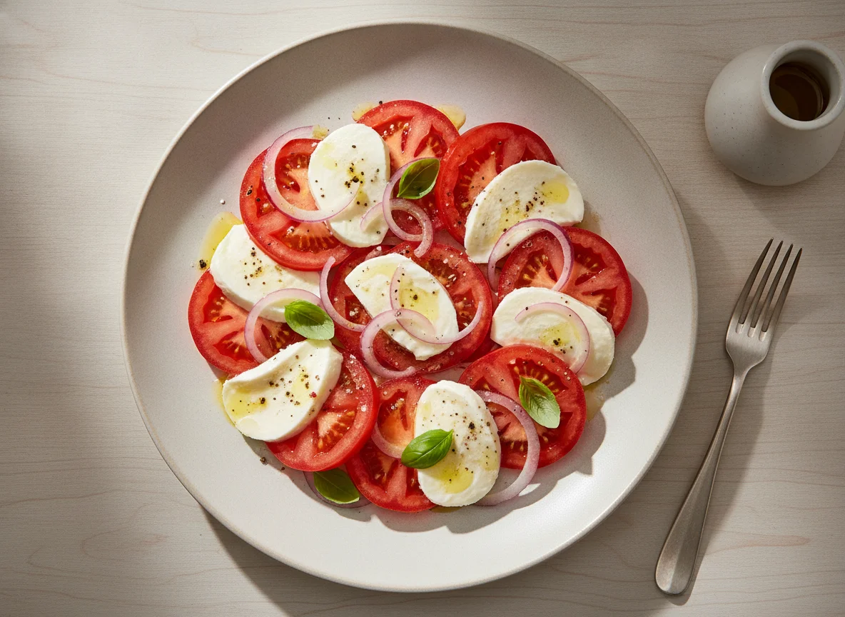 Tomaten-Mozzarella-Salat mit Zwiebeln photo