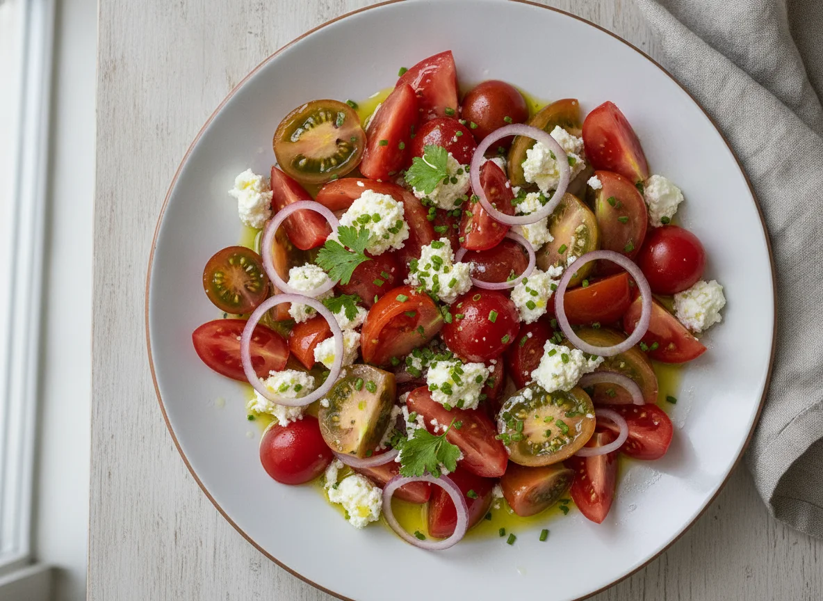 Tomatensalat mit Feta und roten Zwiebeln photo