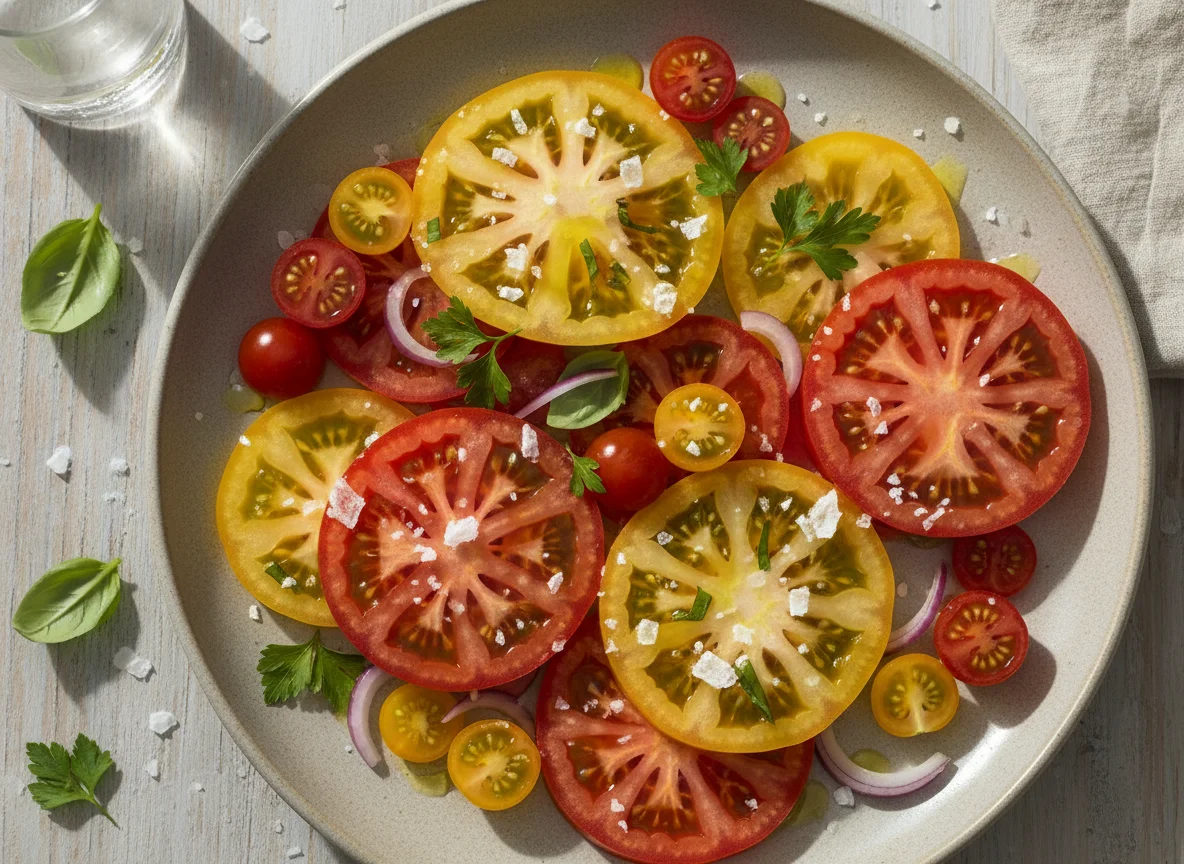 Tomatensalat mit Olivenöl und Meersalz photo