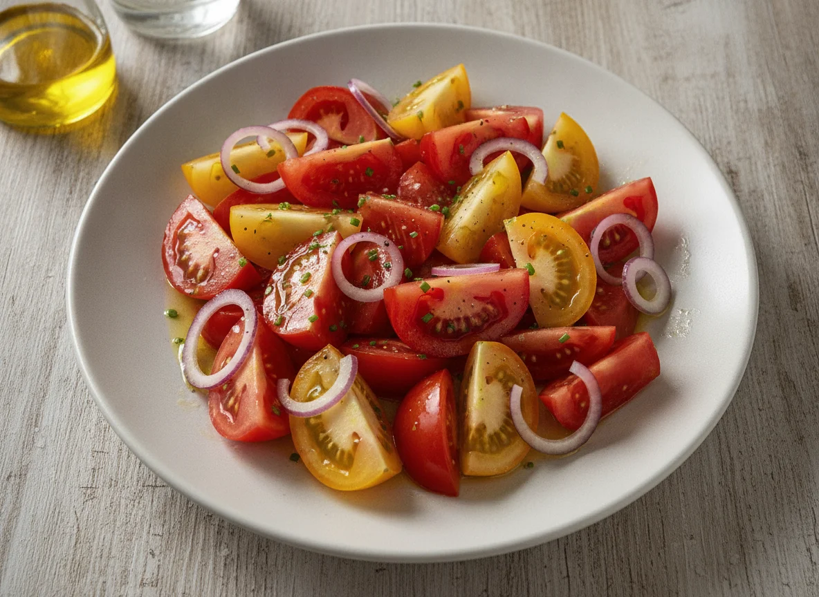 Tomatensalat mit Zwiebeln und Dressing photo