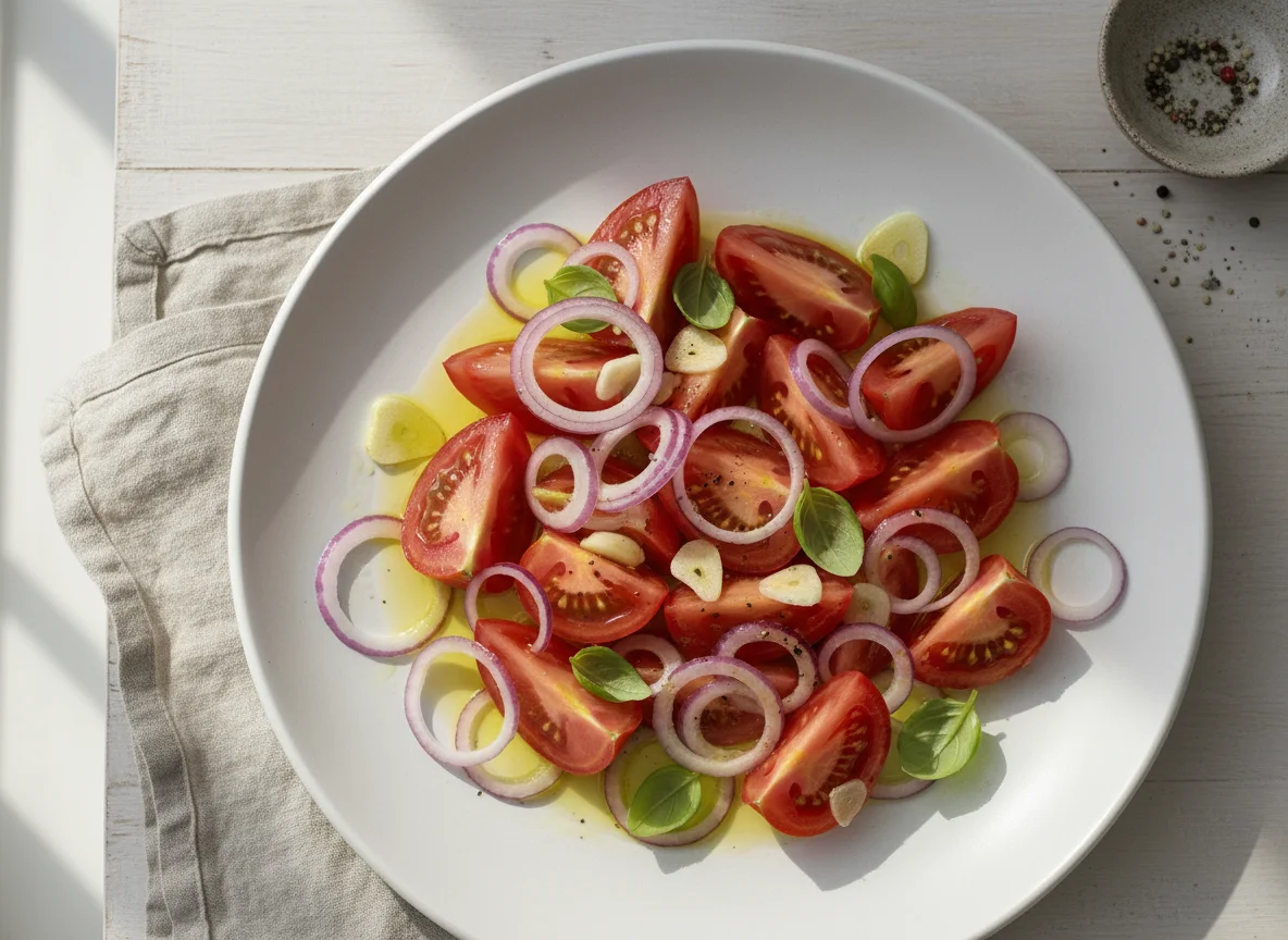 Tomatensalat mit Zwiebeln und Knoblauch photo