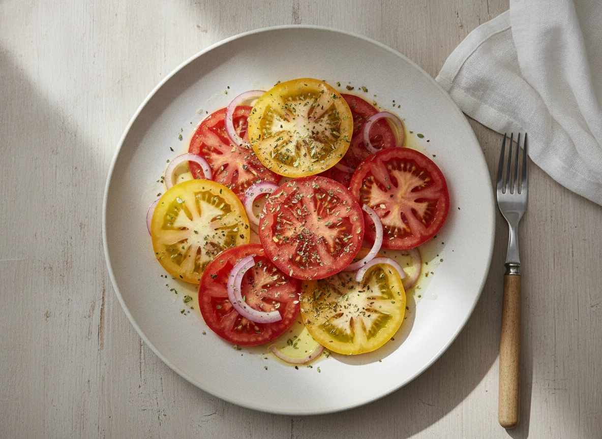 Tomatensalat mit Zwiebeln und Vinaigrette photo