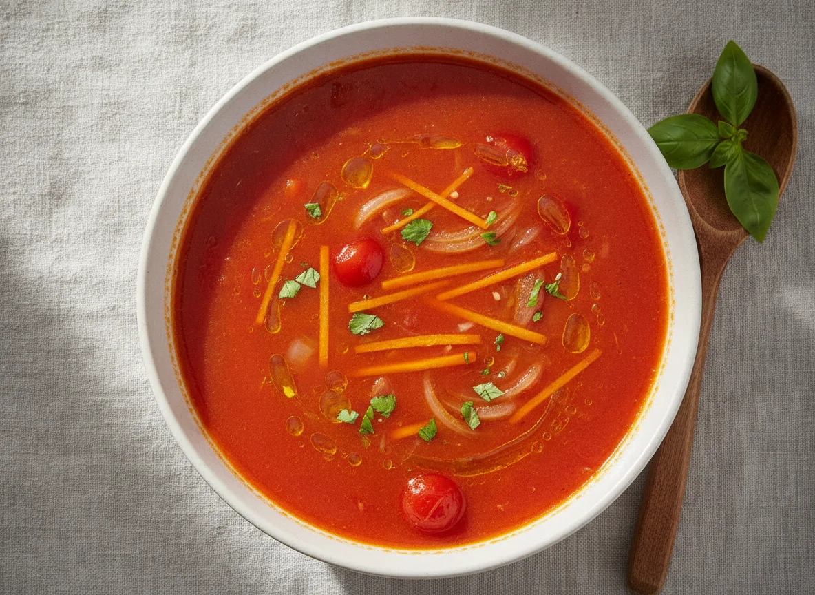 Tomatensuppe mit Gemüseeinlage photo