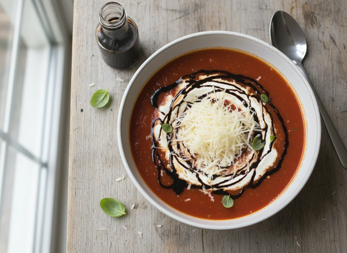 Tomatensuppe mit Käse und Balsamico photo