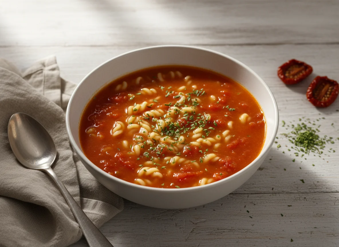 Tomatensuppe mit Nudeln photo