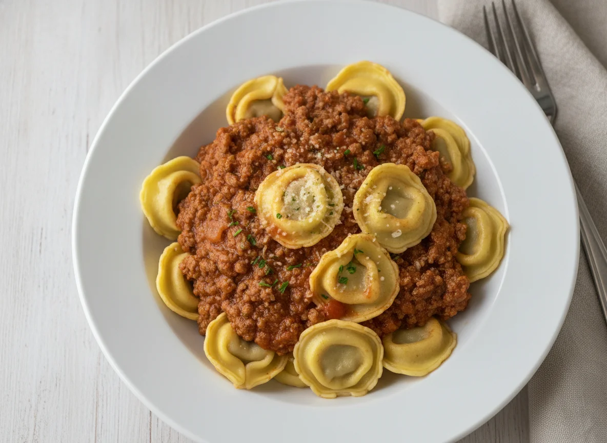 Tortellini mit Bolognese-Sauce photo
