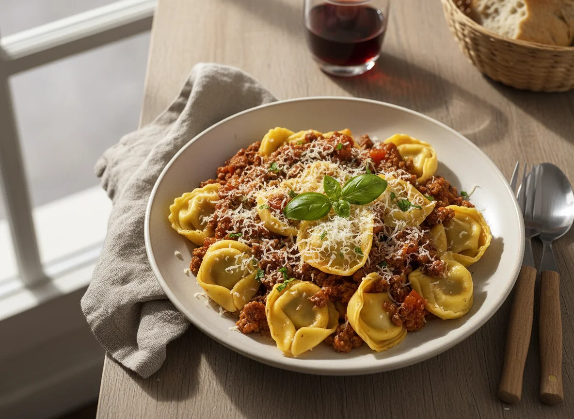 Tortellini mit Bolognesesauce photo