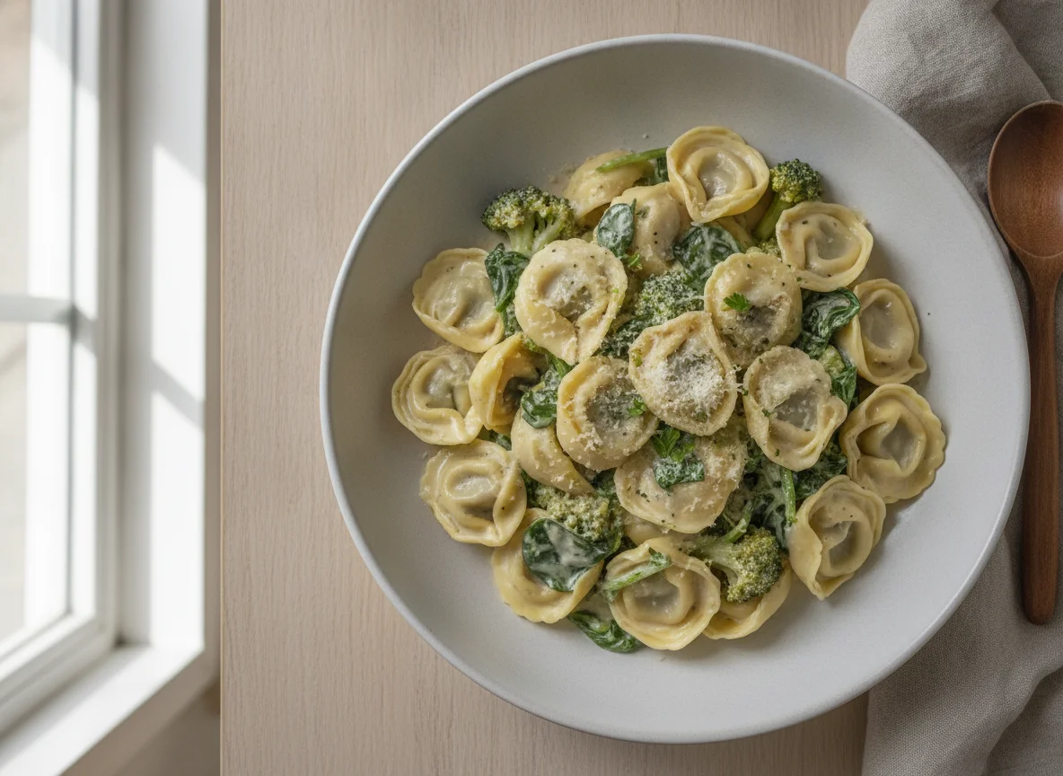 Tortellini mit Brokkoli in Sahnesoße photo