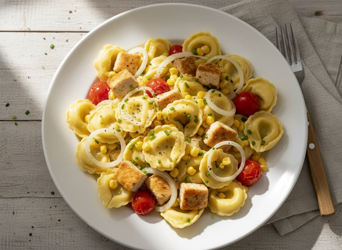 Tortellini mit cremiger Sauce und Gemüse photo