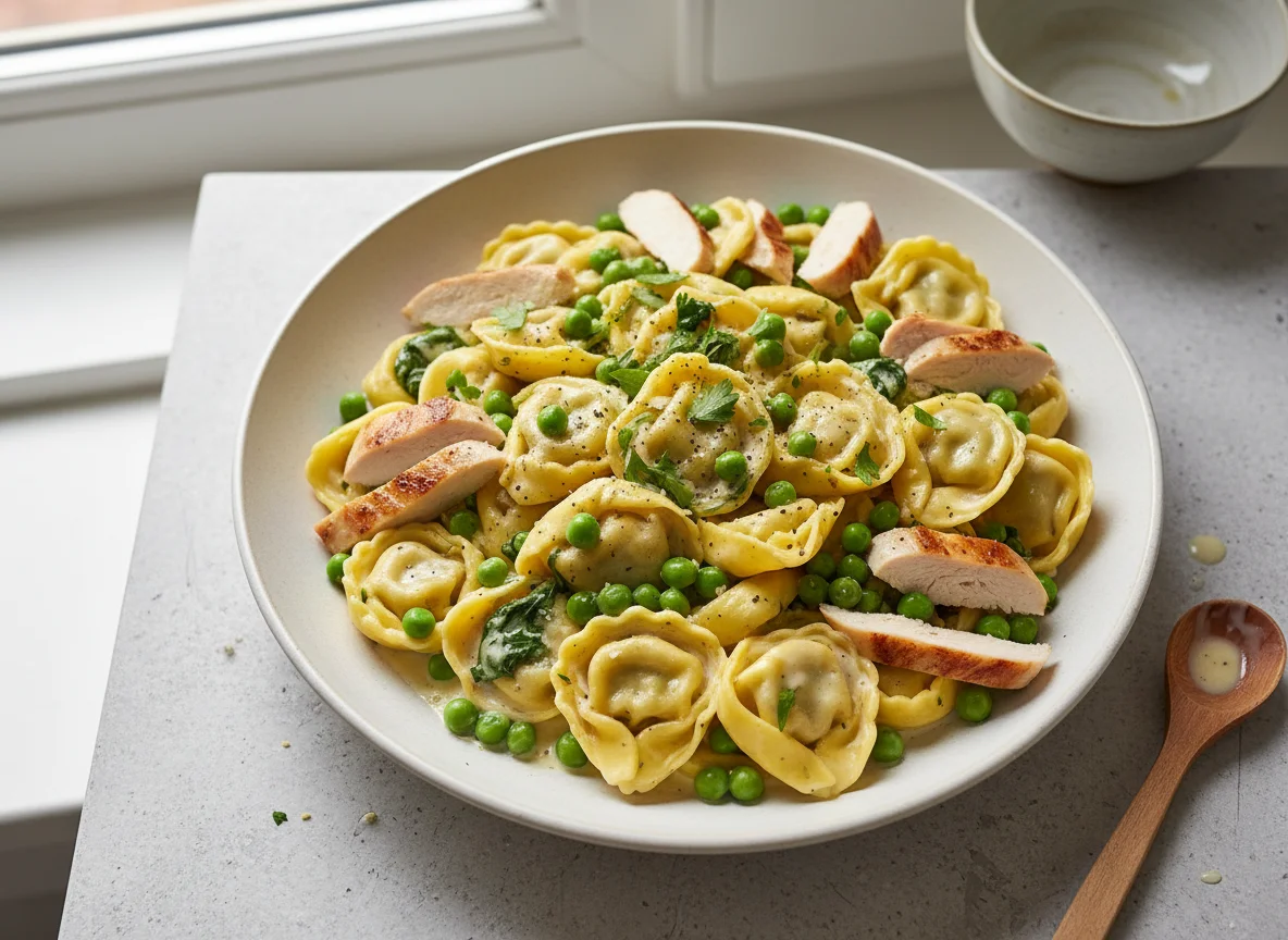 Tortellini mit Erbsen und Sahnesauce photo