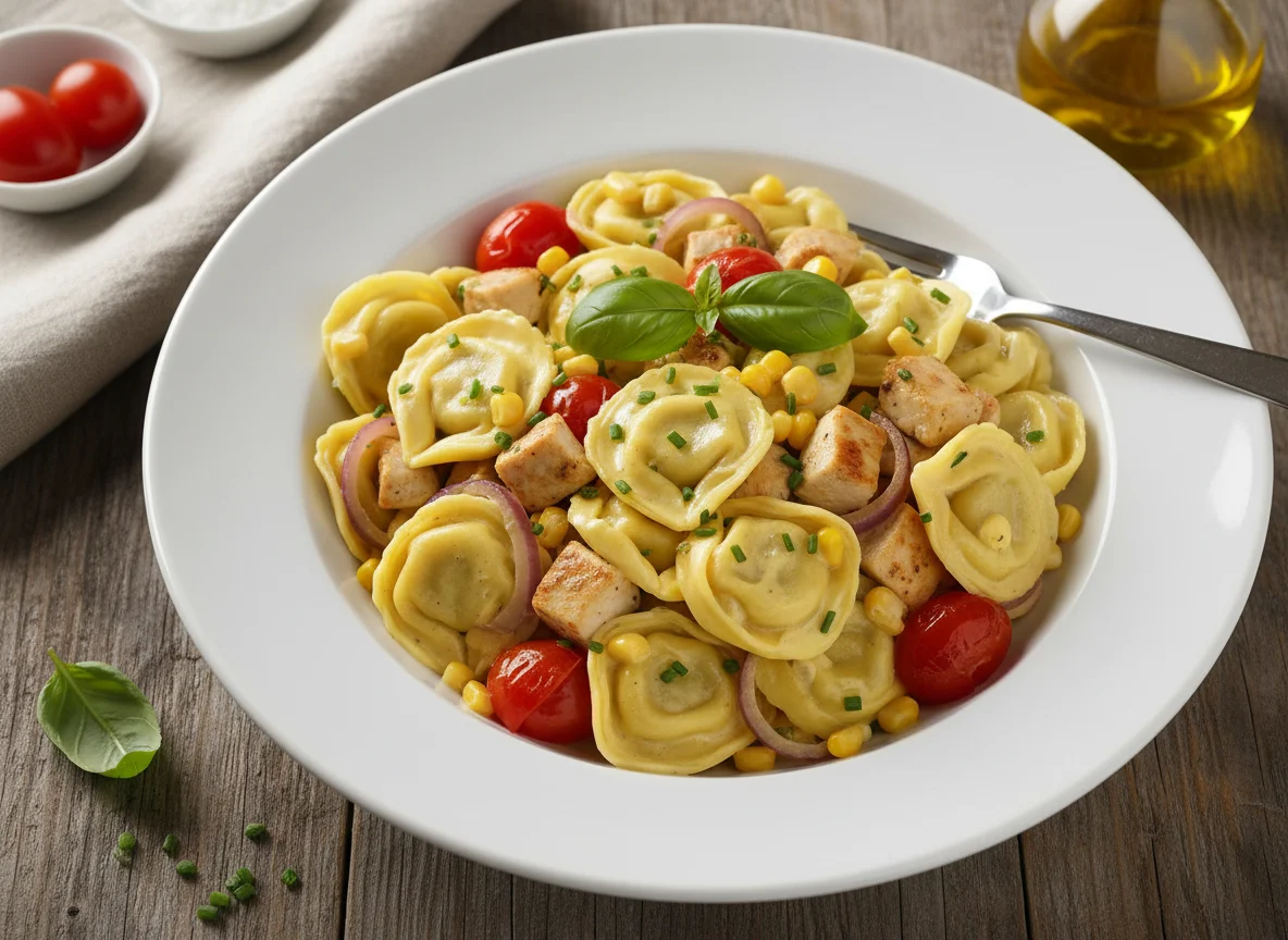 Tortellini mit Hähnchen-Gemüse-Sahnesauce photo