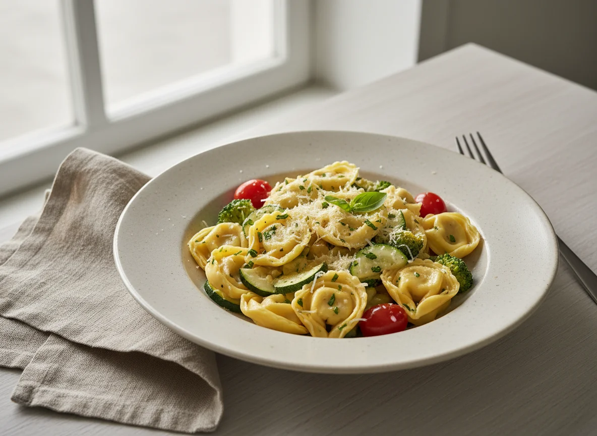 Tortellini mit Sahnesauce und Gemüse photo