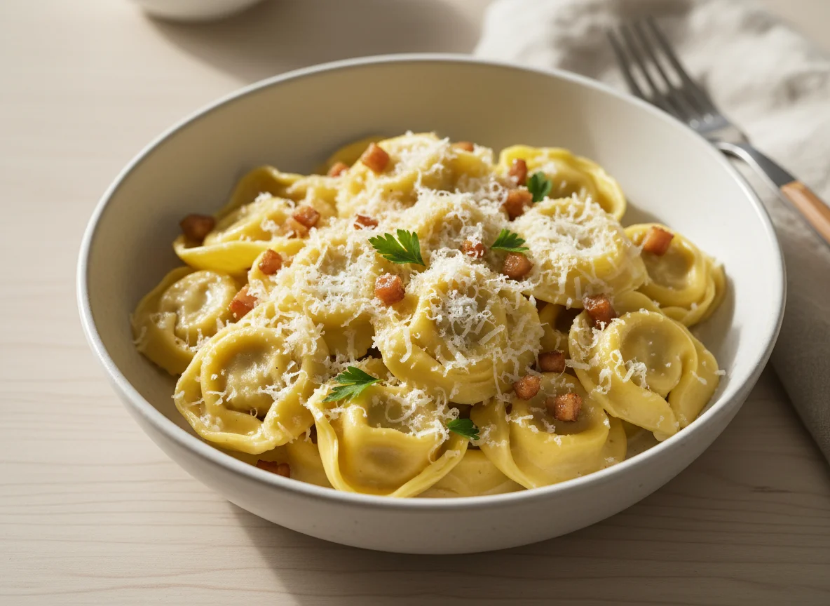 Tortellini mit Sahnesauce und Parmesan photo