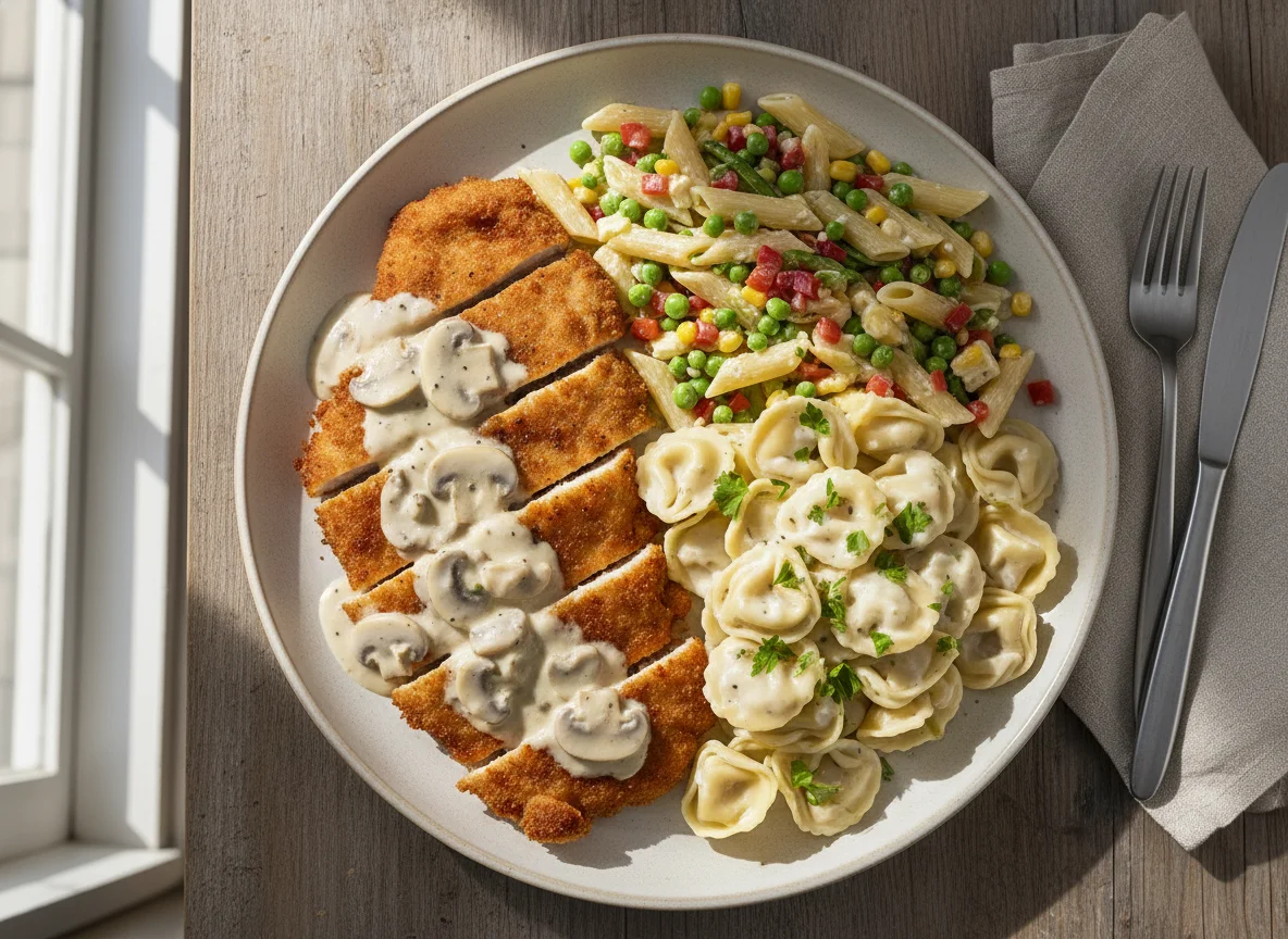 Tortellini mit Schnitzel und Gemüsemix photo