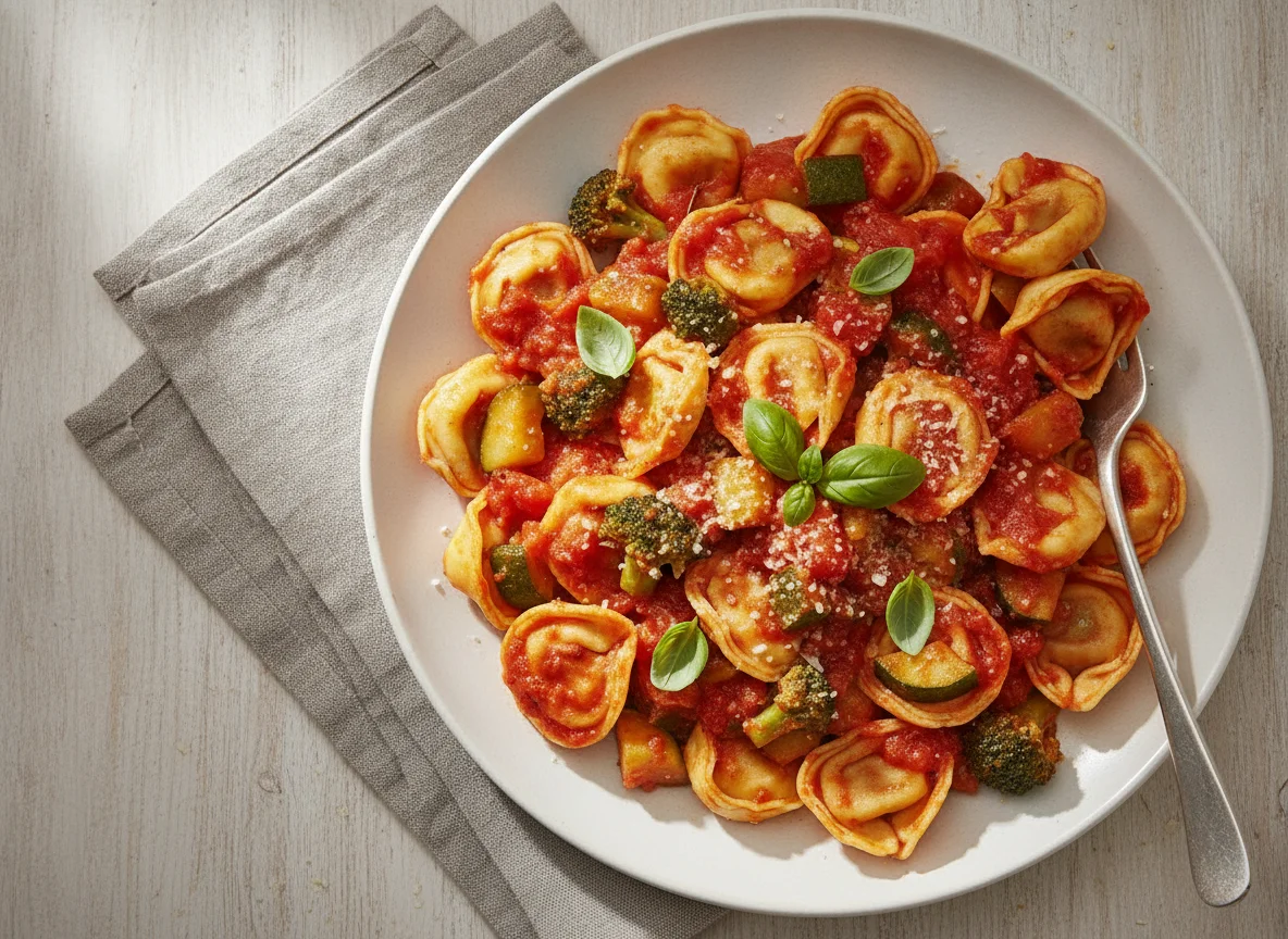 Tortellini mit Tomatensauce und Gemüse photo