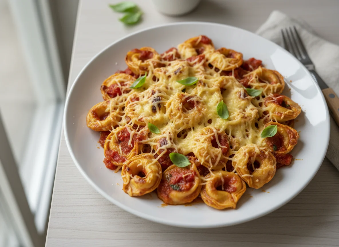 Tortellini mit Tomatensauce und Käse photo