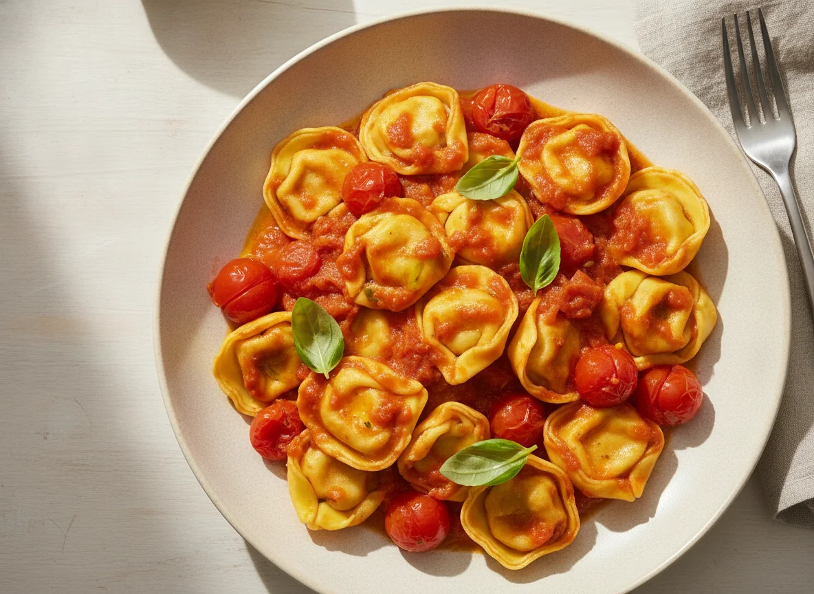 Tortellini mit Tomatensauce und Kirschtomaten photo