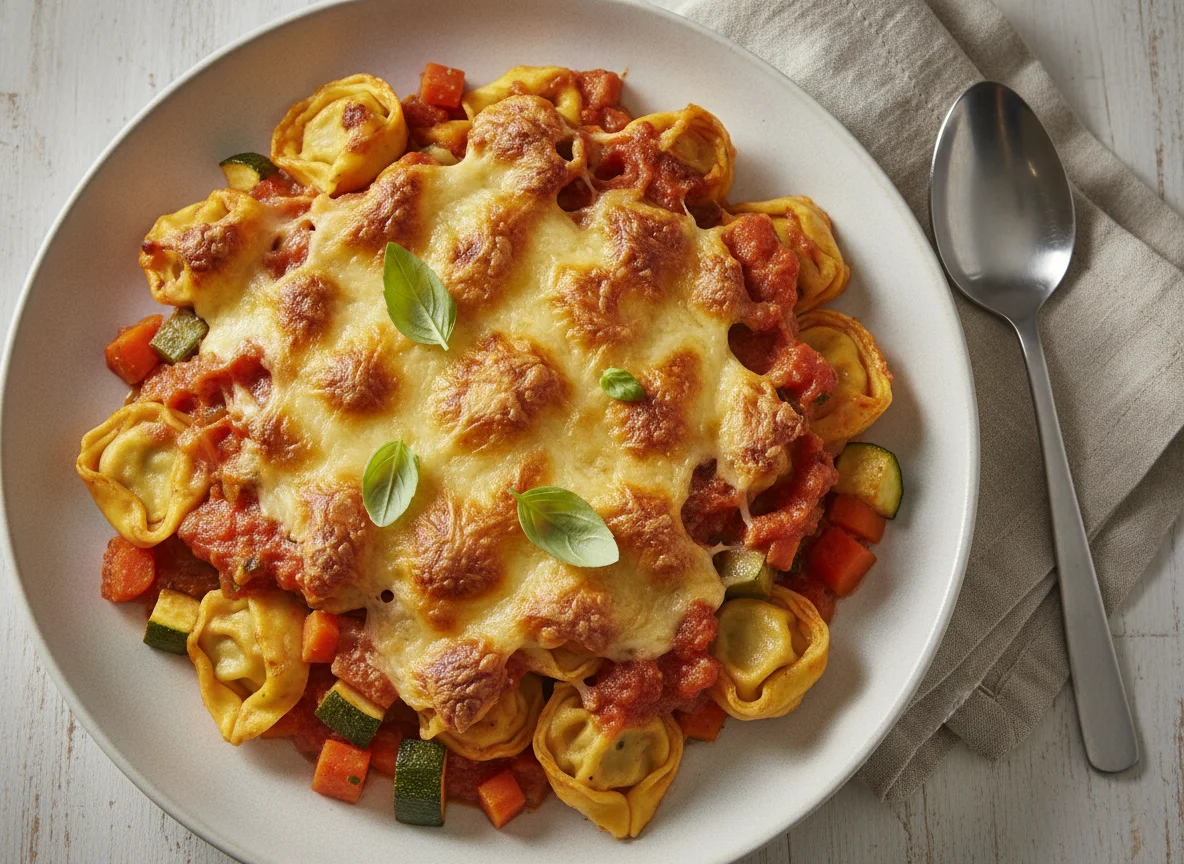 Tortellini-Auflauf mit Tomatensauce und Käse photo
