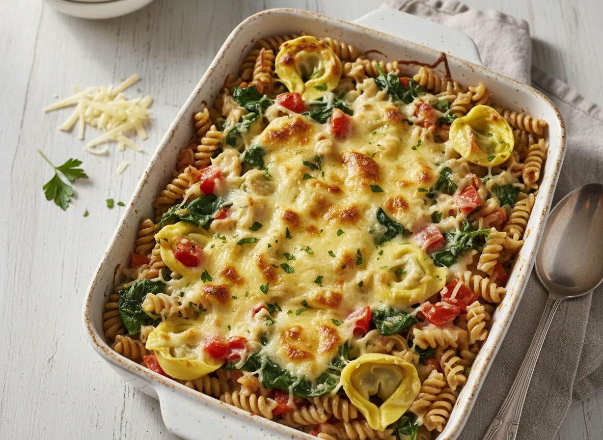 Tortellini-Nudelauflauf mit Gemüse und Käse photo