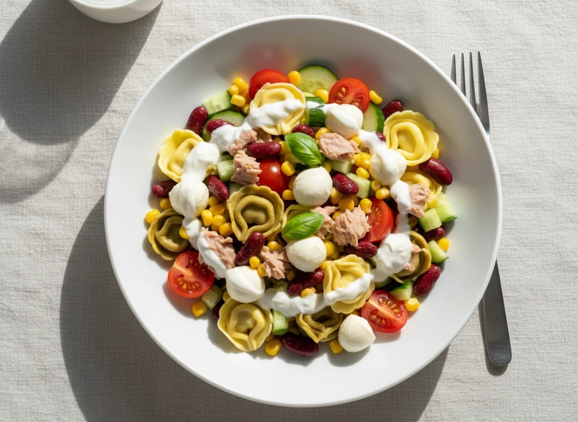 Tortellini-Salat mit Thunfisch und Mozzarella photo