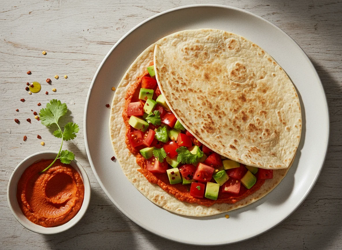 Tortilla mit Avocado, Tomaten und Paprika photo