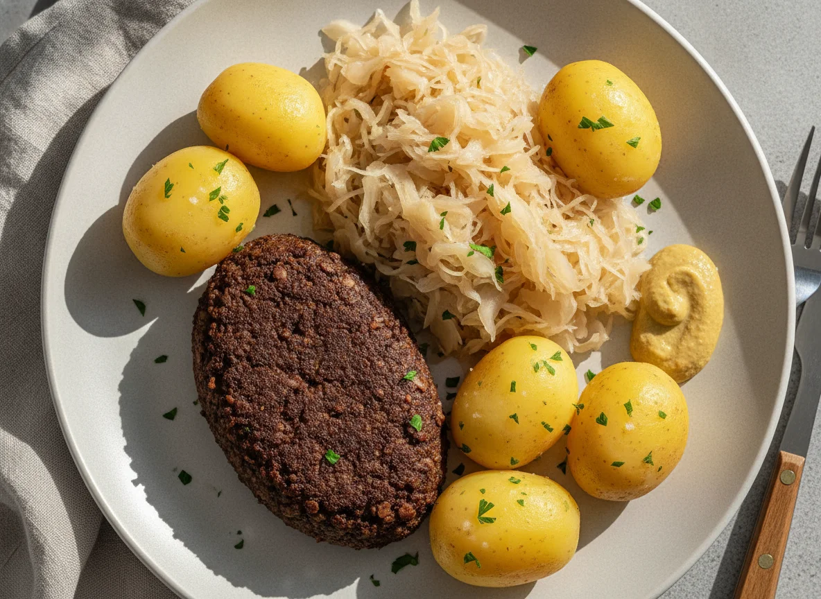 Tote Oma (Grützwurst mit Sauerkraut und Salzkartoffeln) photo