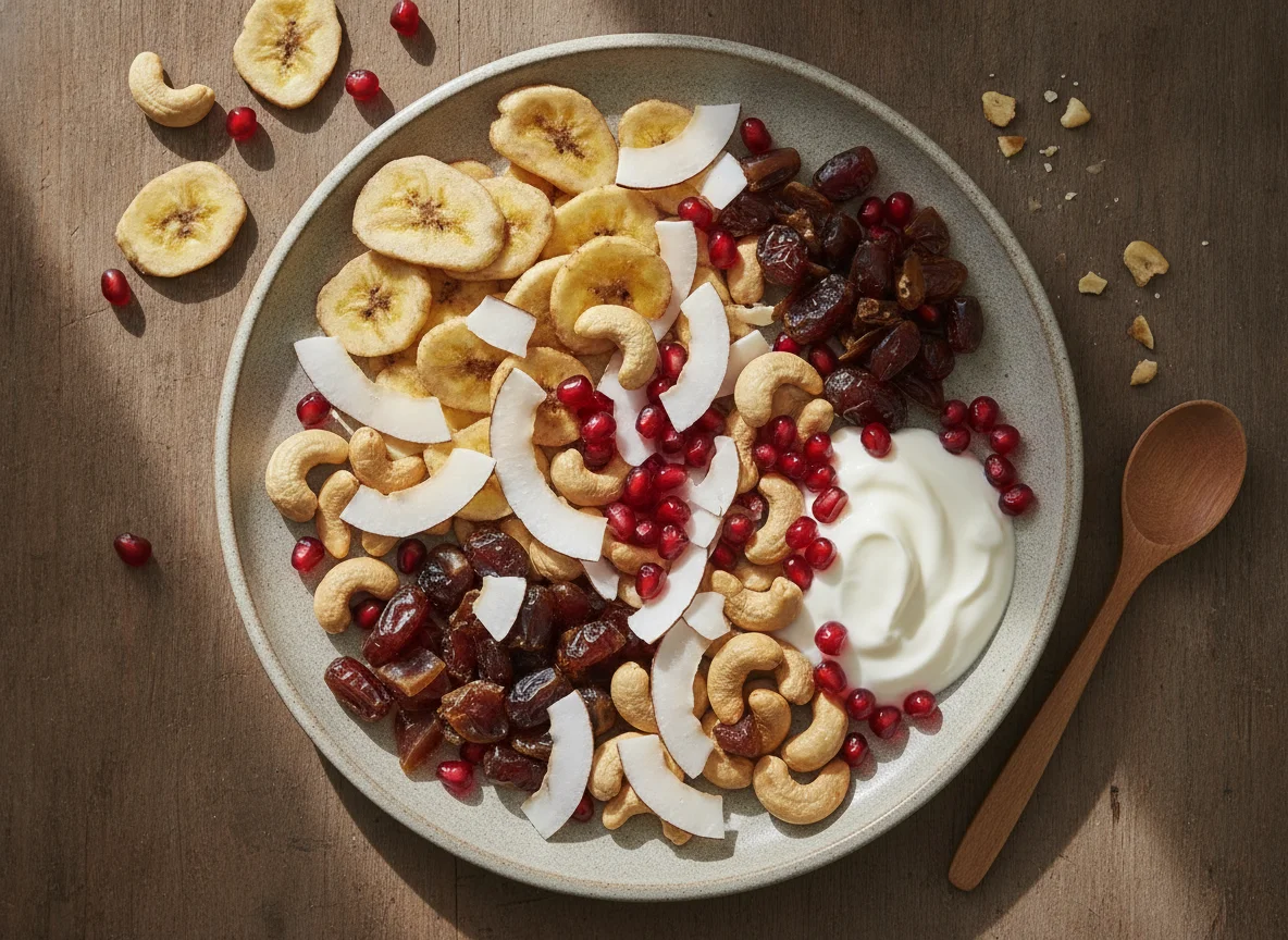 Trockenfrüchte- und Nussmischung mit Granatapfelkernen photo