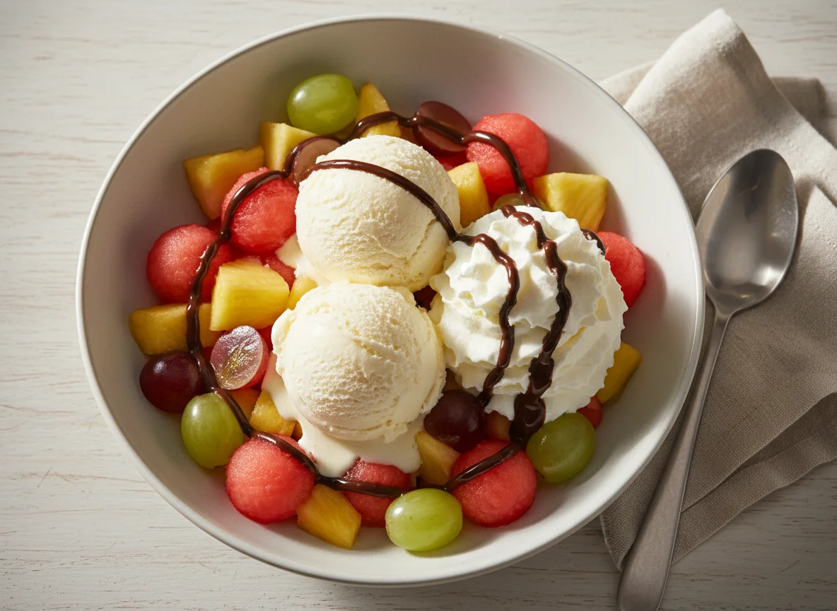 Tropischer Fruchtsalat mit Eis photo