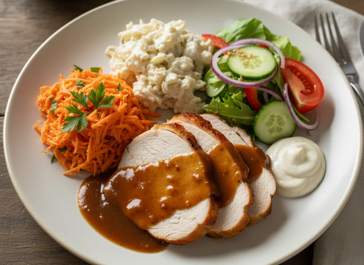 Trutenbraten mit Salaten photo
