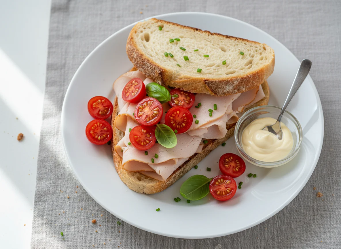 Truthahn-Sandwich mit Kirschtomaten photo