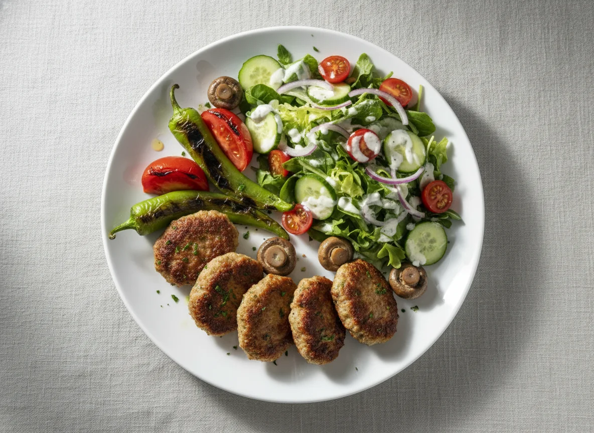 Türkische Frikadellen mit Salat und Pilzen photo