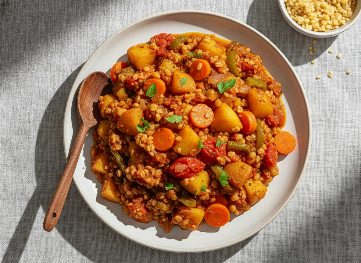 Türkischer Gemüseeintopf mit Bulgur photo