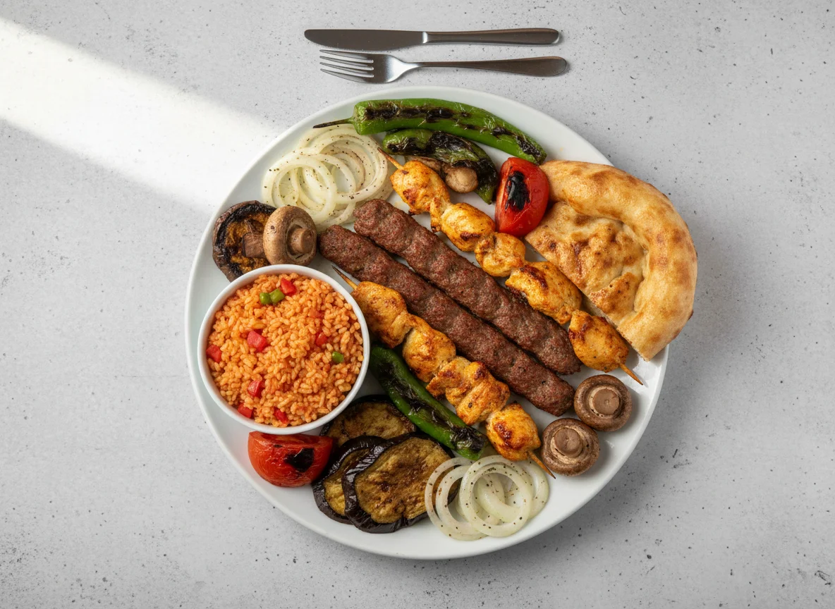 Türkischer Grillteller mit Beilagen photo