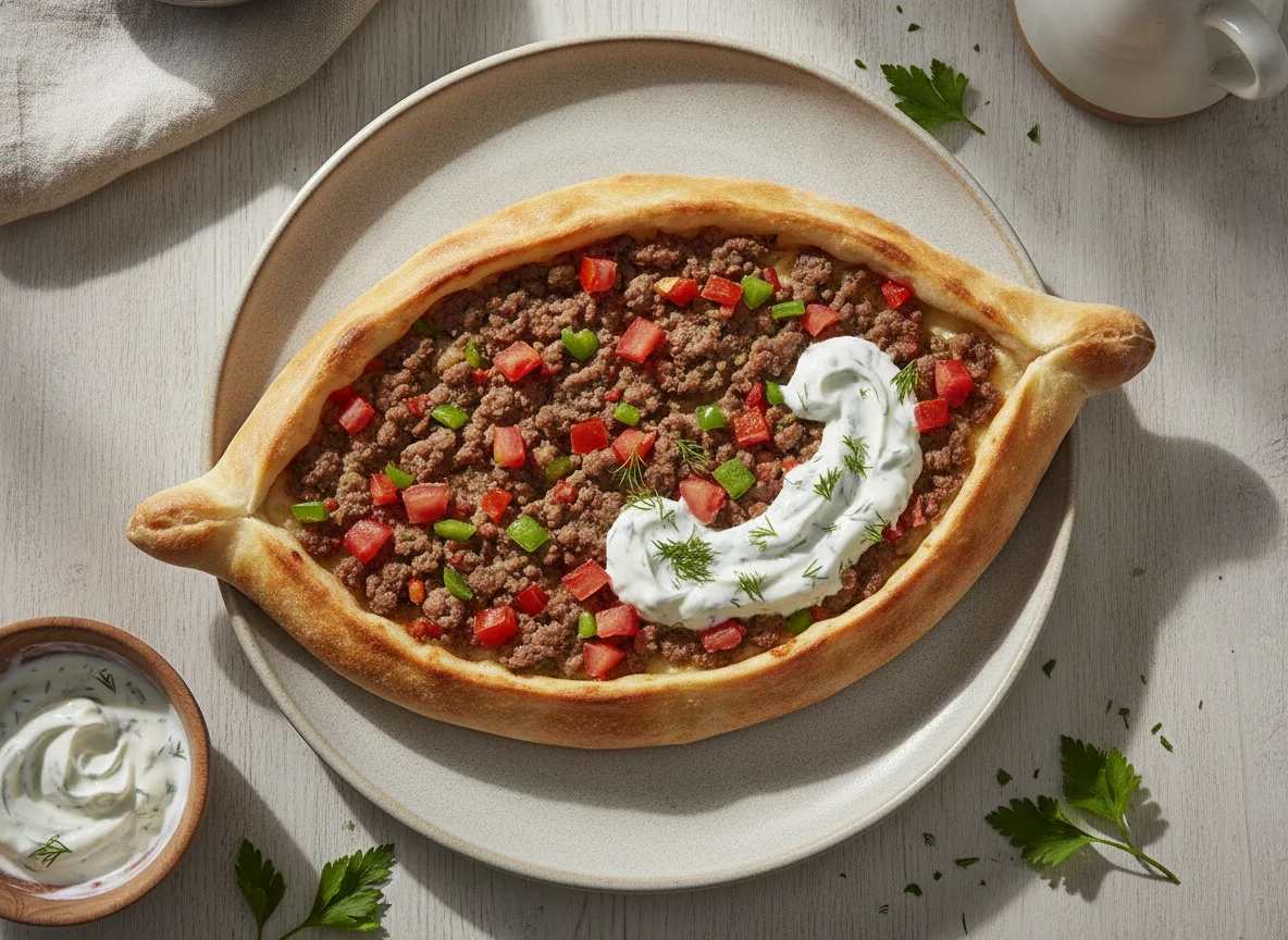 Türkisches Pide mit Hackfleisch photo