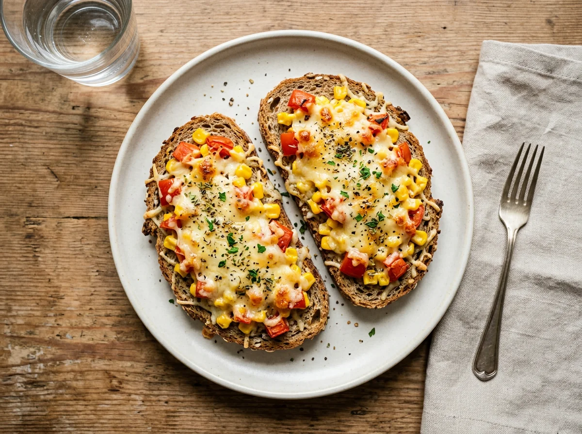 Überbackene Brote mit Mais und Tomaten photo