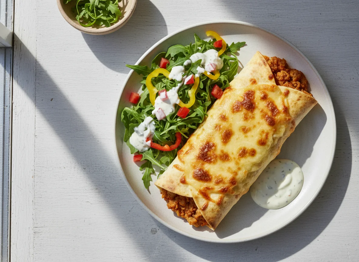 Überbackene Enchilada mit Rucola-Salat photo