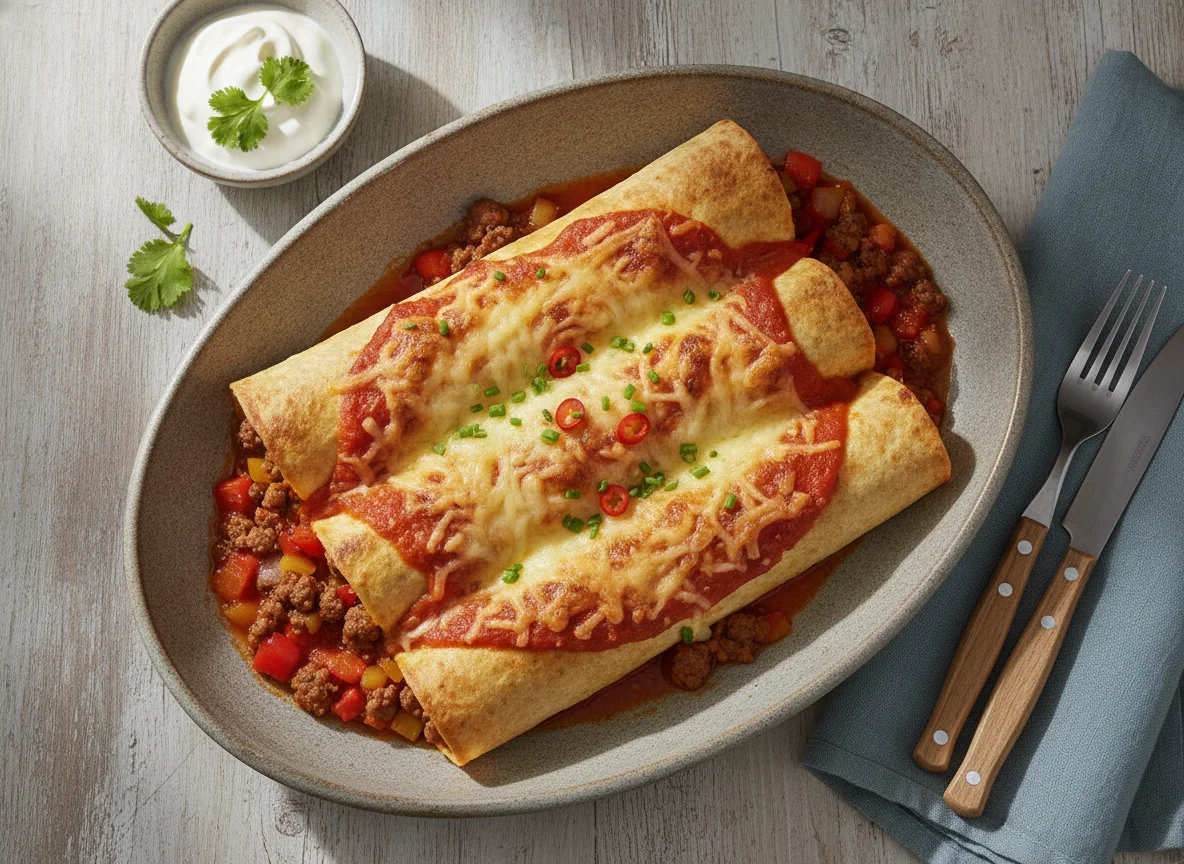 Überbackene Enchiladas mit Hackfleisch photo