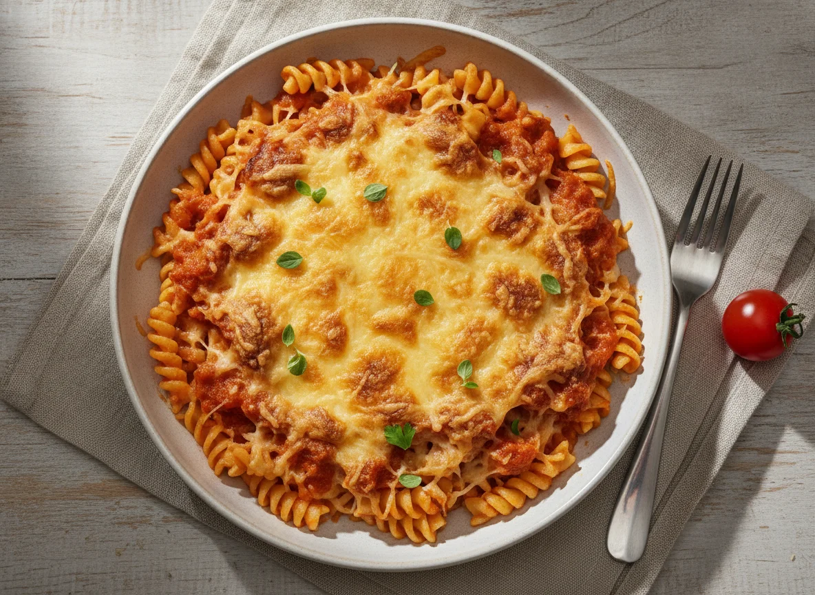 Überbackene Nudeln mit Tomatensauce photo