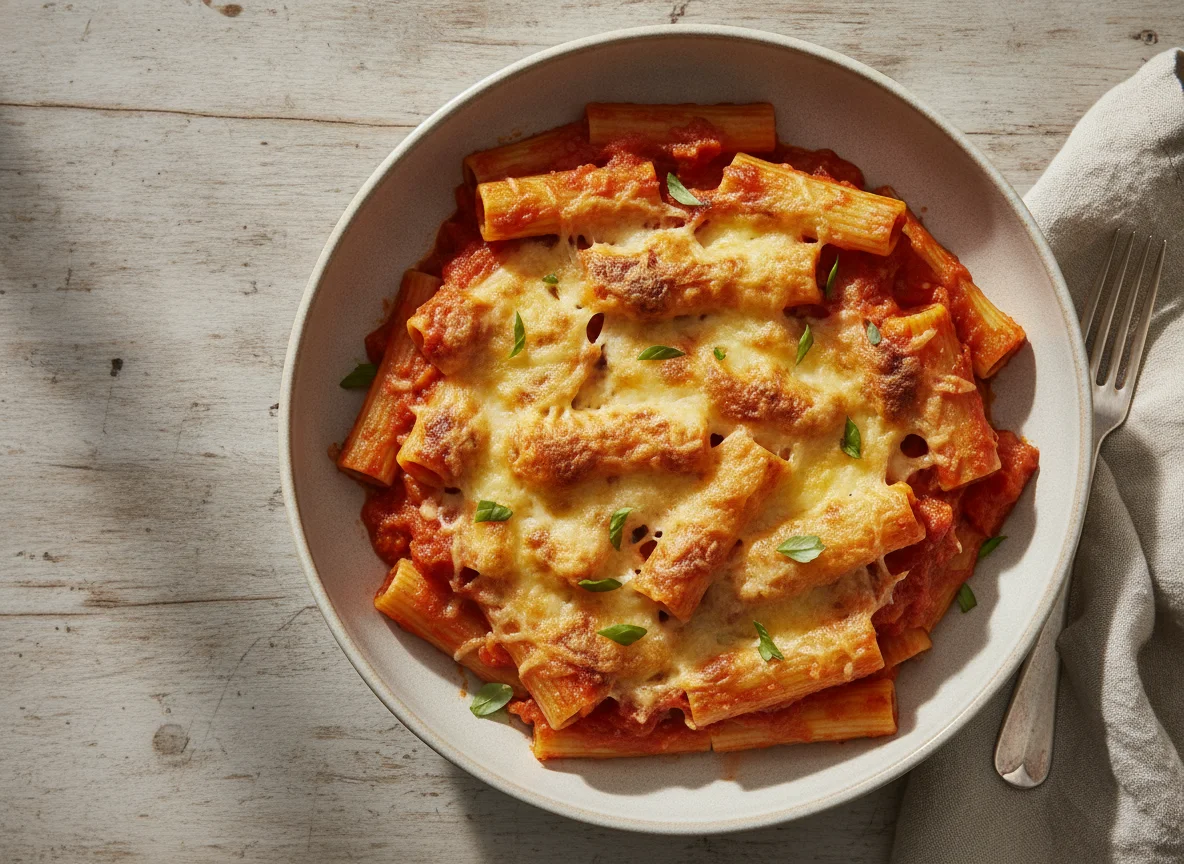 Überbackene Pasta mit Tomatensauce photo