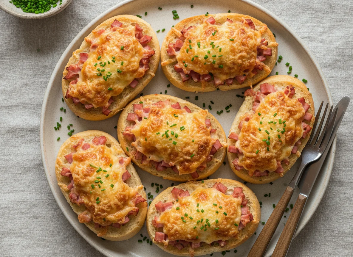 Überbackene Schinken-Käse-Brötchen photo