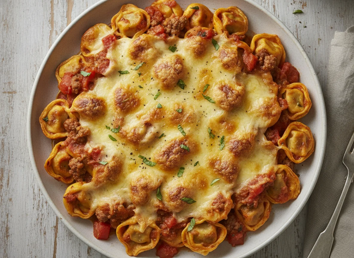 Überbackene Tortellini mit Tomatensauce photo