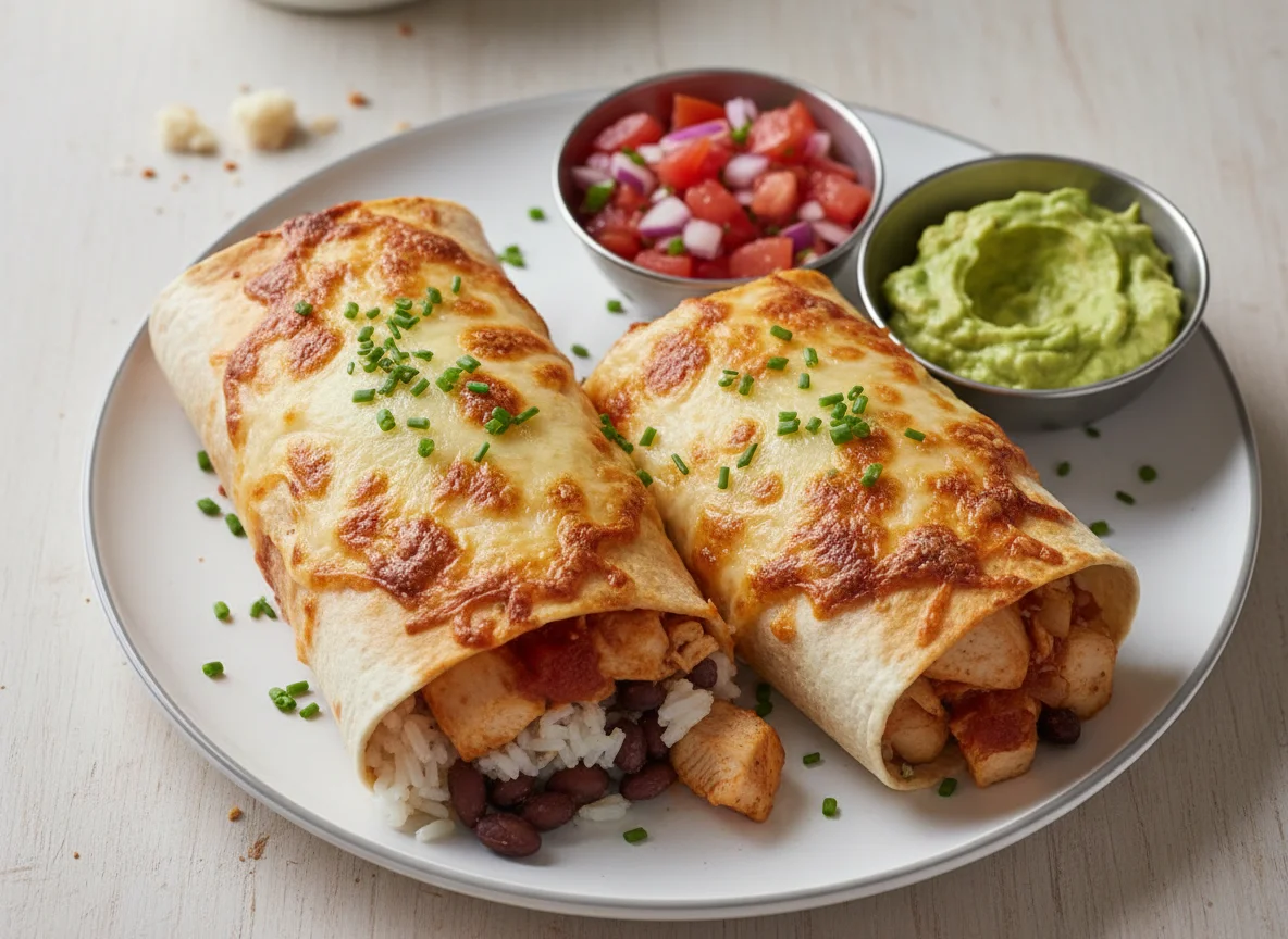 Überbackener Burrito mit Hähnchen und Käse photo