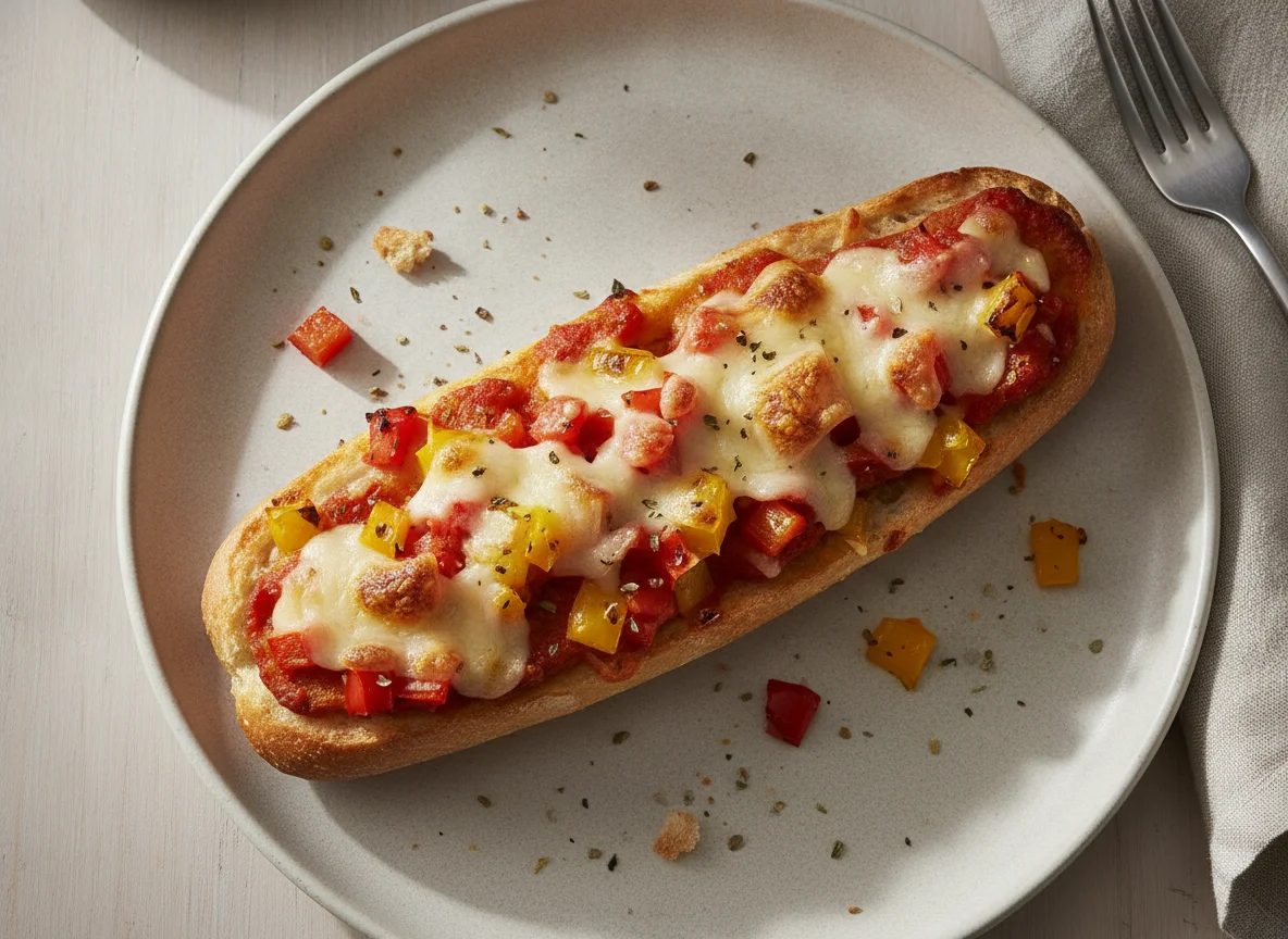 Überbackenes Baguette mit Paprika photo