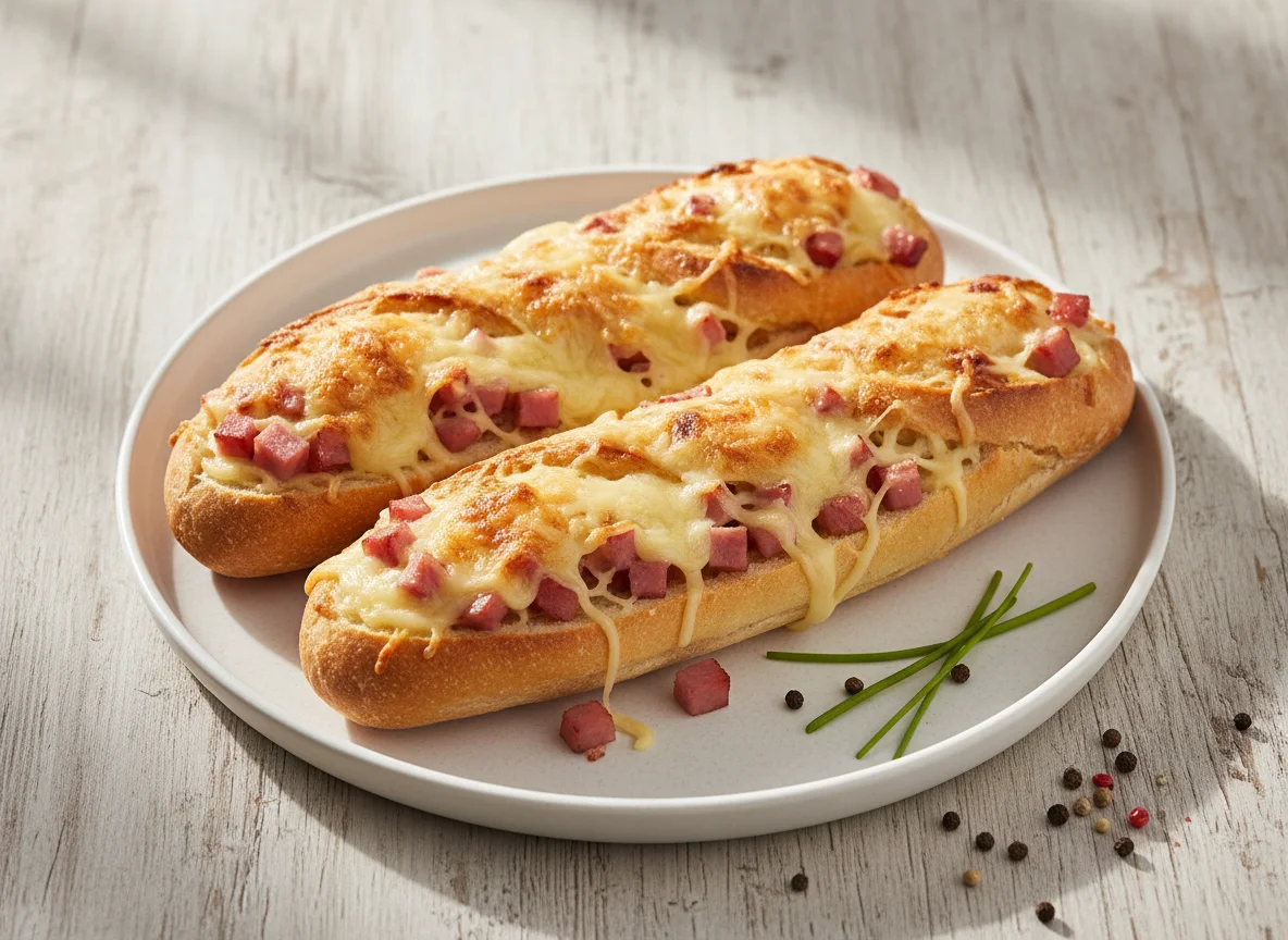 Überbackenes Käse-Schinken-Baguette photo