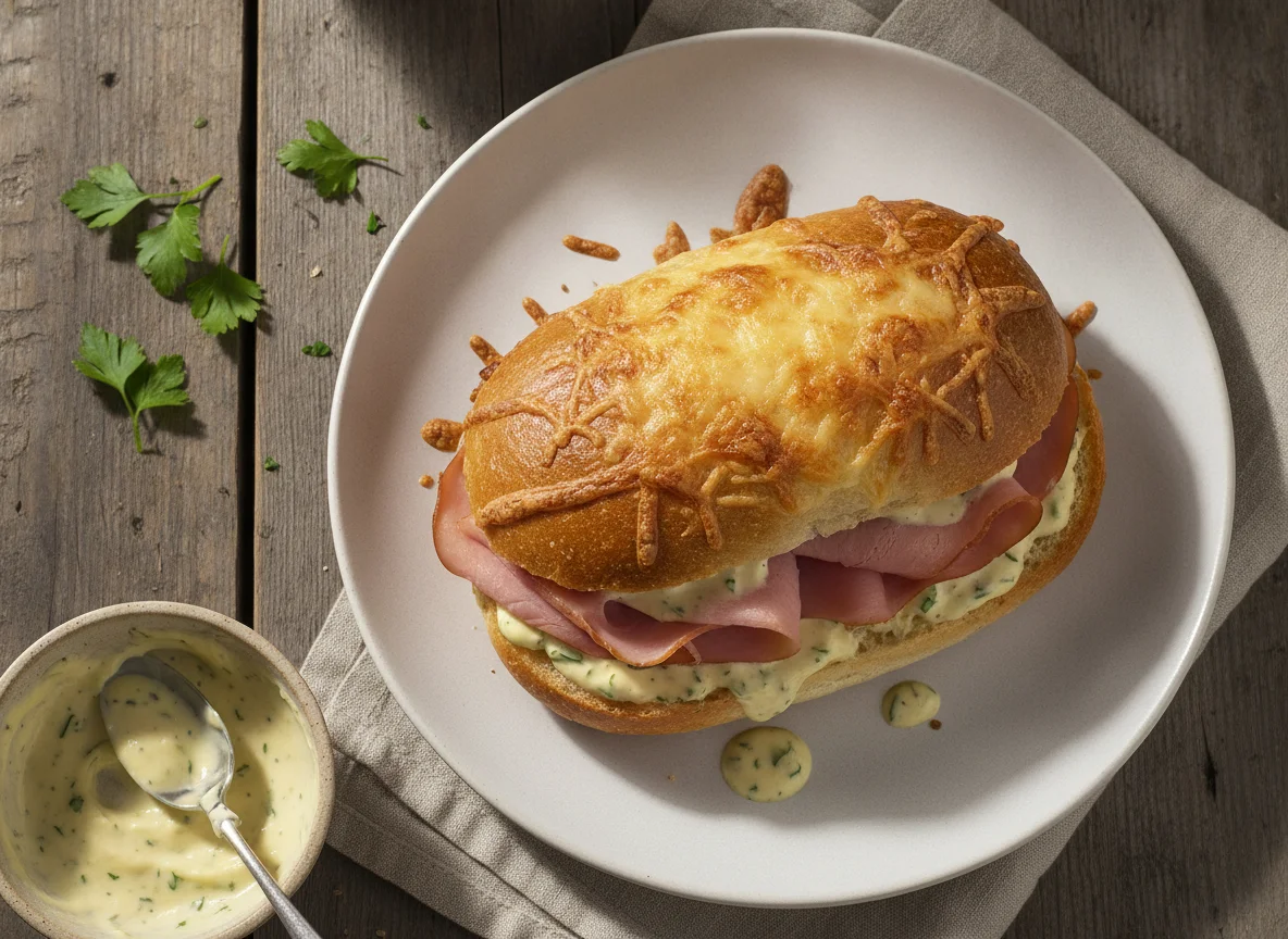 Überbackenes Schinkenbrötchen photo