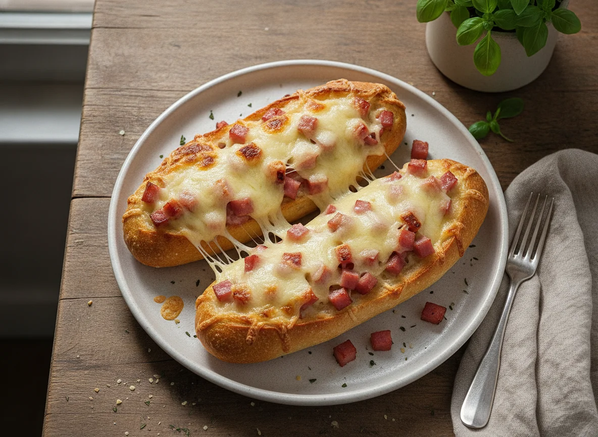Überbackenes Schinken-Käse-Baguette photo