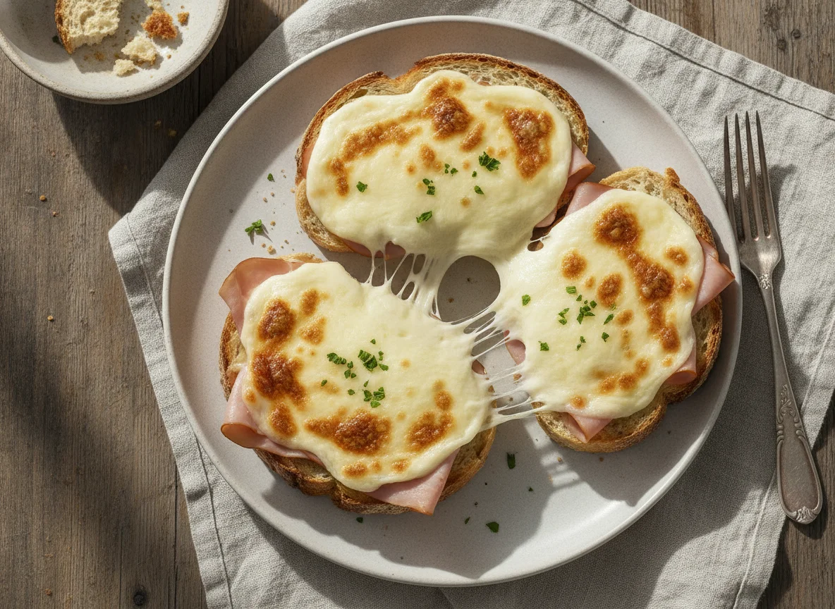 Überbackenes Schinken-Käse-Brot photo
