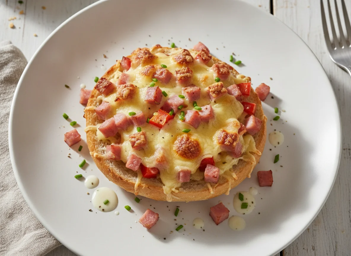 Überbackenes Schinken-Käse-Brötchen photo